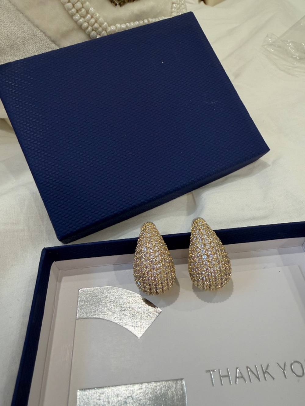 Gold Teardrop Pave Crystal Earrings